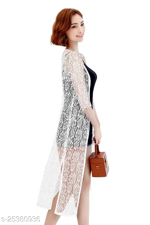 Women 3/4th Sleeve White Shrug